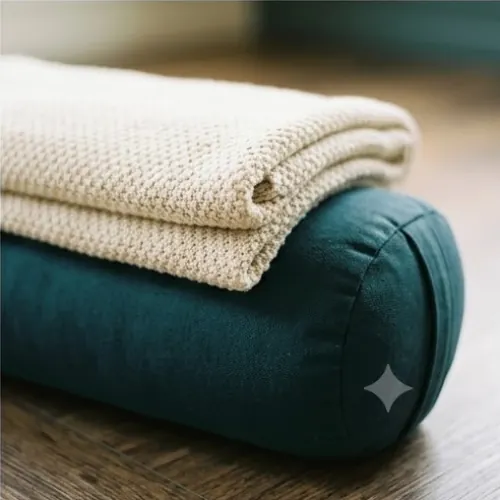 Folded blanket on a bolster